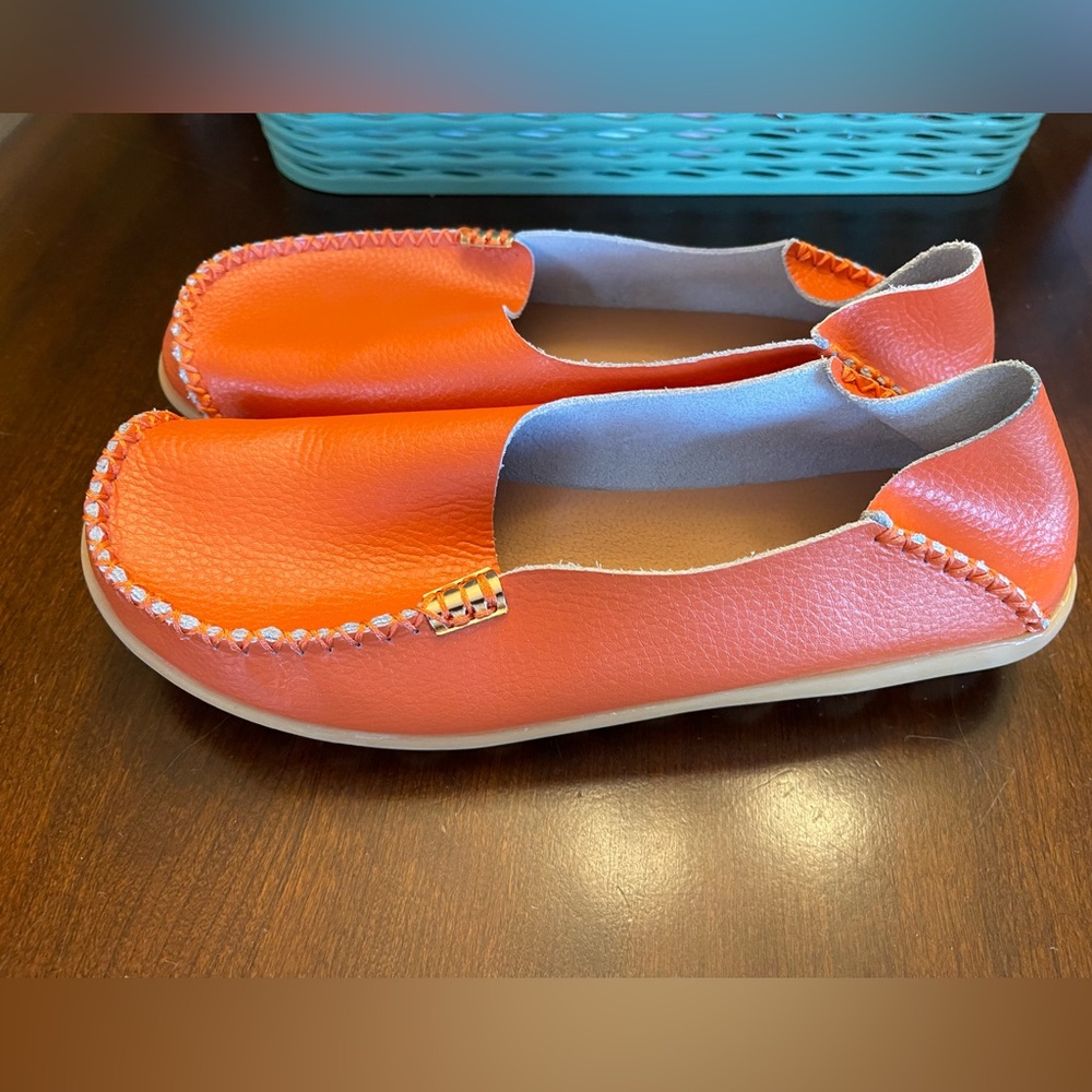 Venus Celia Leather Orange Slip On‘S Rubber Bottoms  US size 7.5 - Picture 3 of 11